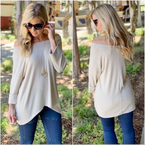 Infinity Raine Tops - Taupe Ribbed Tunic Infinity Raine Tops - Taupe Ribbed Tunic